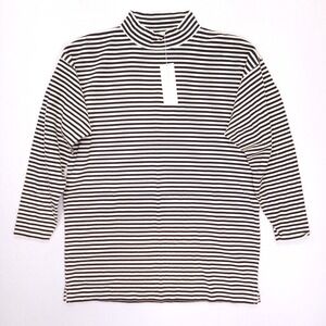 Perry Ellis Mens Mock Neck Striped Long Sleeve Cotton Shirt Off White Black L